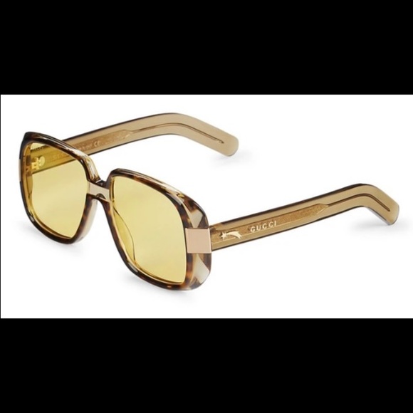 UNISEX GUCCI SQUARE HAVANA AND GOLD FALLING STAR ACCENTED FRAME SUNGLASSES - Picture 11 of 16
